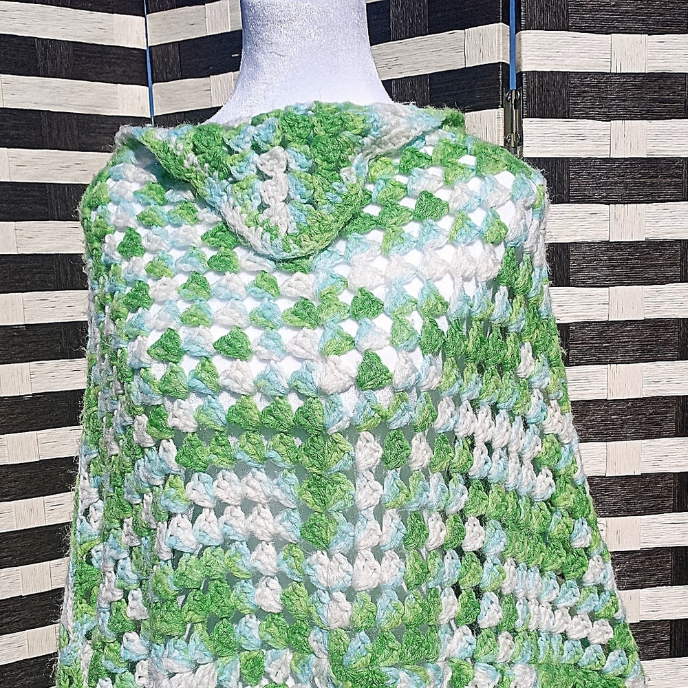 Crochet Long Triangular Pullover Knee-lenght Poncho Wrap Women One Size Fits All - Picture 4 of 7